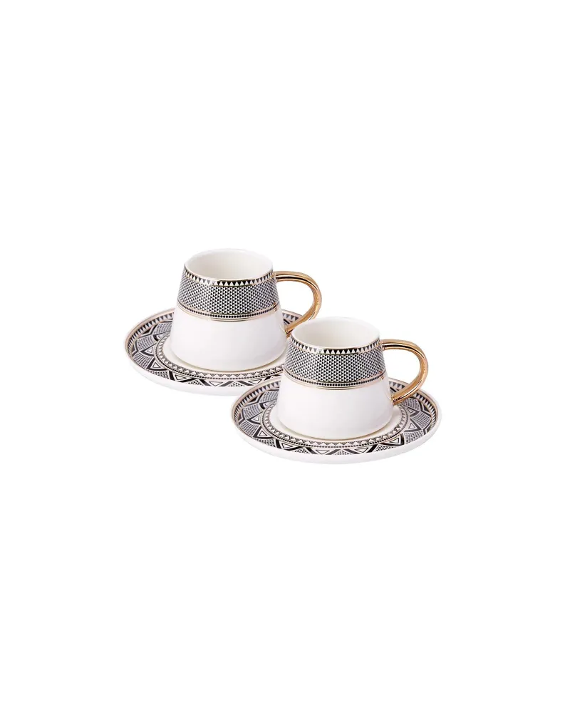 Karaca Globe 4 Piece Porcelain Espresso Turkish Coffee Cup Set for 2 People, 80ml, Multi