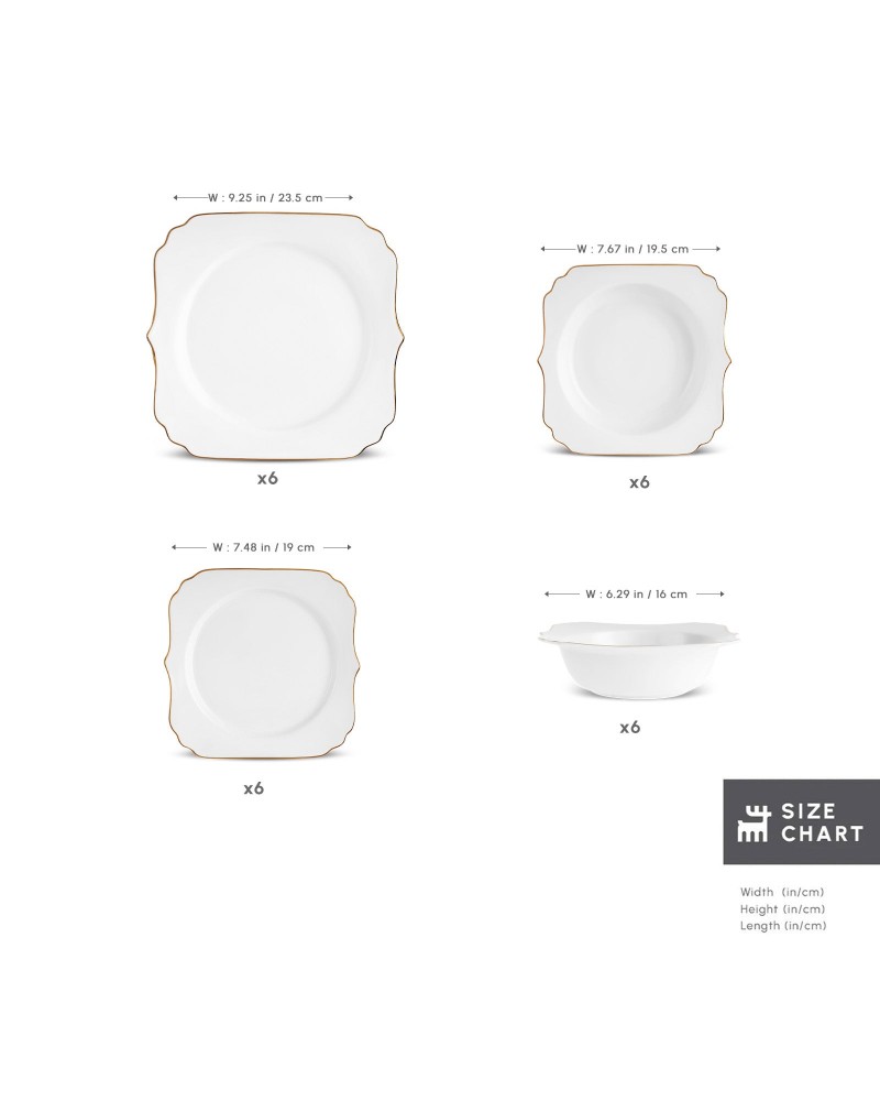 Karaca Stream Bone China Vintage 24-Piece Dinner Set for 6 People, Gold