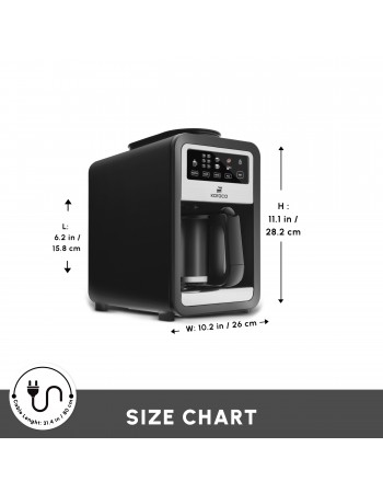 Karaca Grindbrew Pro Filter Coffee Machine with Built-in Grinder, 0,85L, 640W, Inox