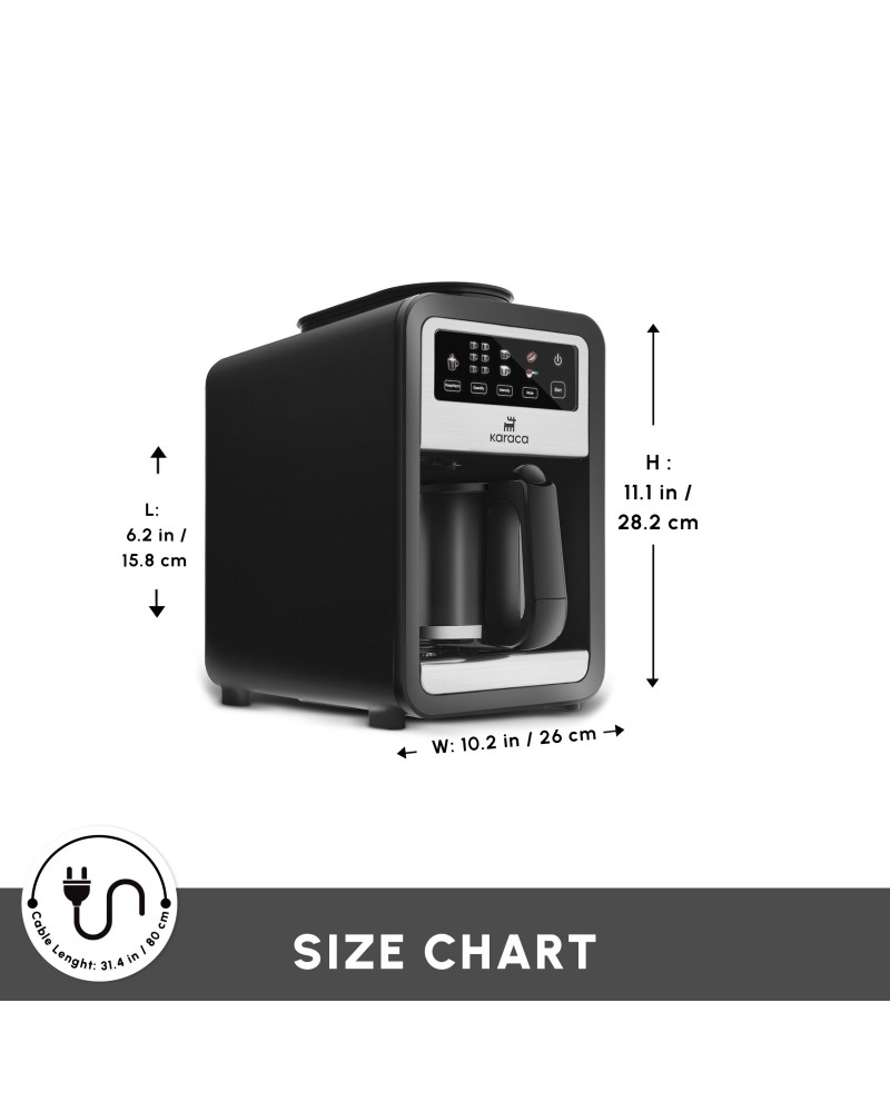 Karaca Grindbrew Pro Filter Coffee Machine with Built-in Grinder, 0,85L, 640W, Inox