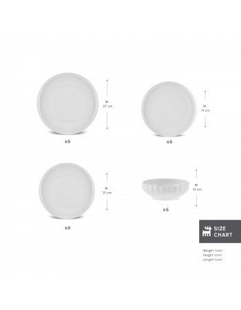 Karaca Stream Bone China Pumpkin 24-Piece Dinner Set for 6 People, White