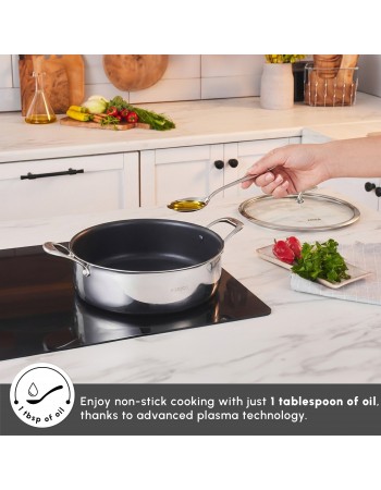 Karaca Plasma Steel 3Ply Non-Stick Induction Shallow Casserole, 30cm, Silver
