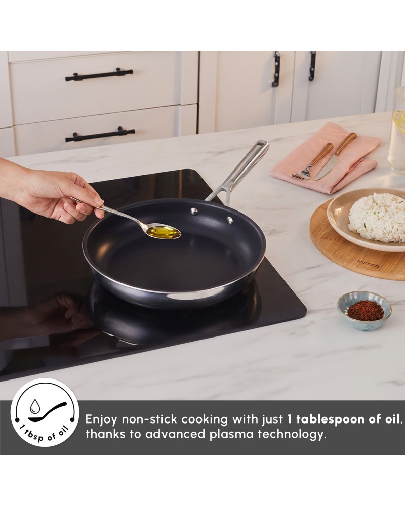 Karaca Plasma Steel 3Ply Non-Stick Induction Frying Pan, 28cm, Silver