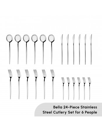 Karaca Bella Stainless Steel 24-Piece Cutlery Set for 6 People, Silver
