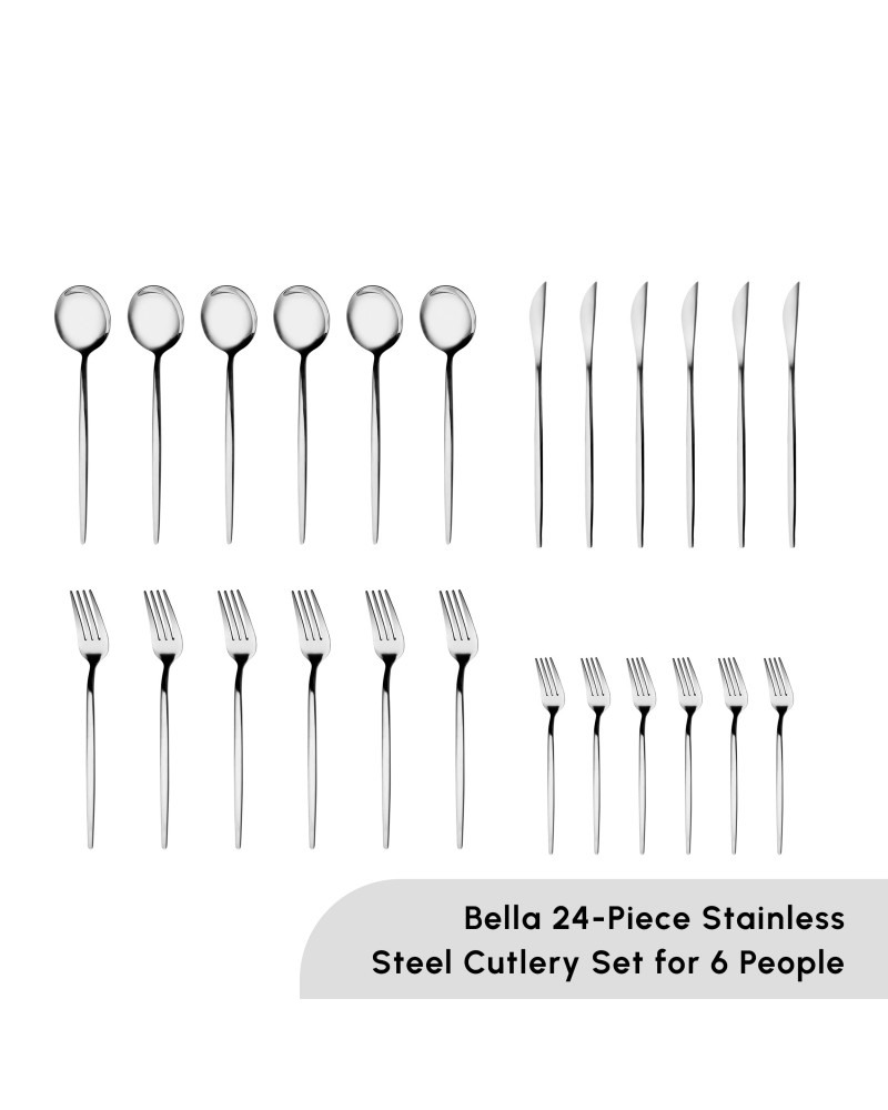 Karaca Bella Stainless Steel 24-Piece Cutlery Set for 6 People, Silver