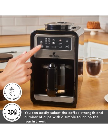 Karaca Grindbrew Pro Filter Coffee Machine with Built-in Grinder, 0,85L, 640W, Inox