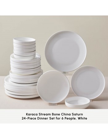 Karaca Stream Bone China Saturn 24-Piece Dinner Set for 6 People, White