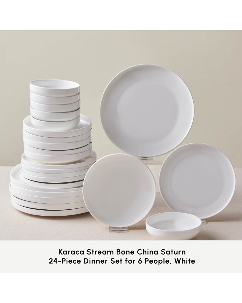 Karaca Stream Bone China Saturn 24-Piece Dinner Set for 6 People, White
