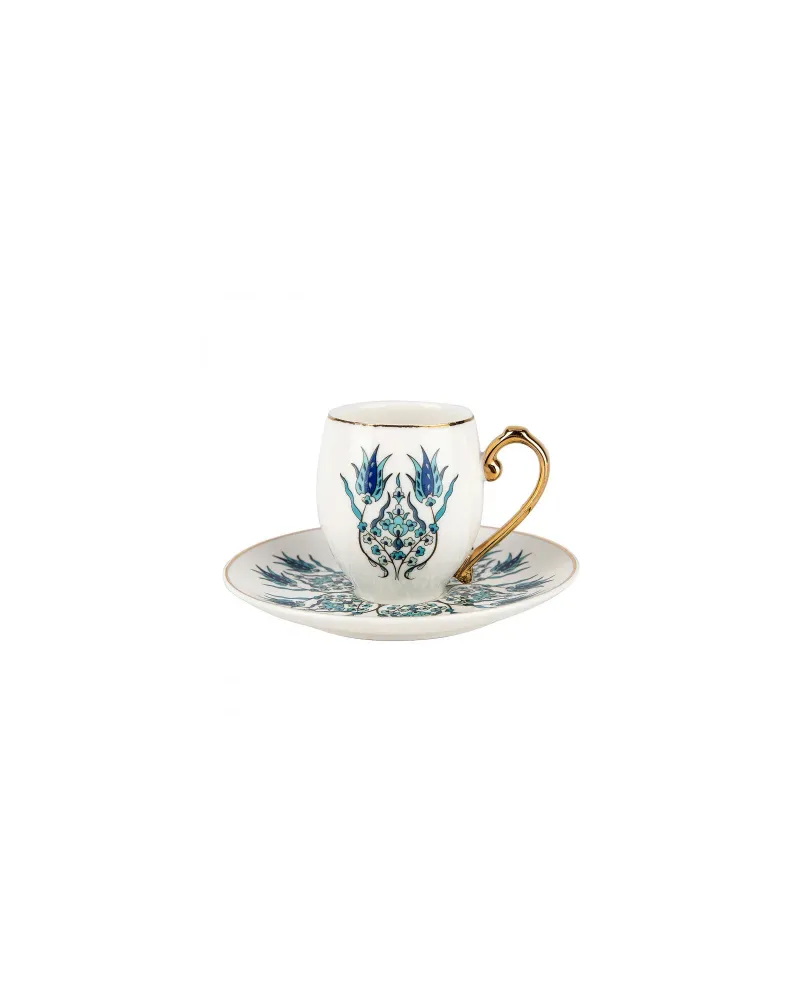 Karaca İznik 4-Piece Porcelain Espresso Turkish Coffee Cup Set for 2 People, 80ml, White Blue Karaca İznik 4-Piece Porcelain Espresso Turkish Coffee Cup Set for 2 People, 80ml, White Blue