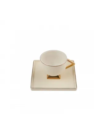 Karaca Art Deco 4 Piece Porcelain Espresso Turkish Coffee Cup Set for 2 People, 90ml, Gold White