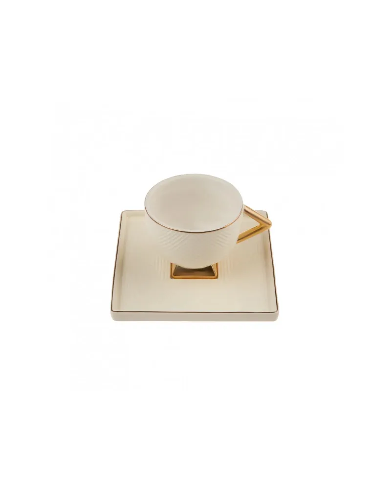 Karaca Art Deco 4 Piece Porcelain Espresso Turkish Coffee Cup Set for 2 People, 90ml, Gold White