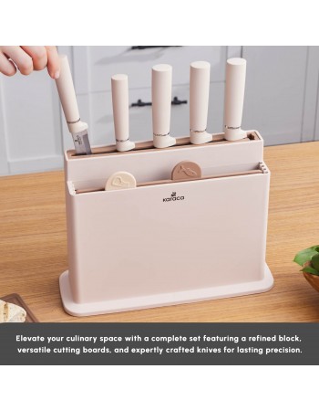 Karaca Chef’s Harmony 10-Piece Knife & Chopping Board Set, Beige