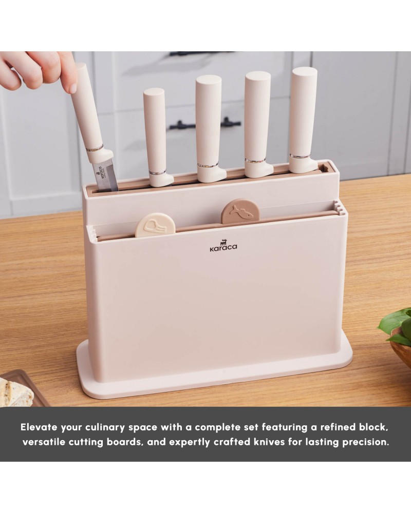 Karaca Chef’s Harmony 10-Piece Knife & Chopping Board Set, Beige