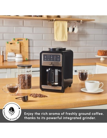 Karaca Grindbrew Pro Filter Coffee Machine with Built-in Grinder, 0,85L, 640W, Inox
