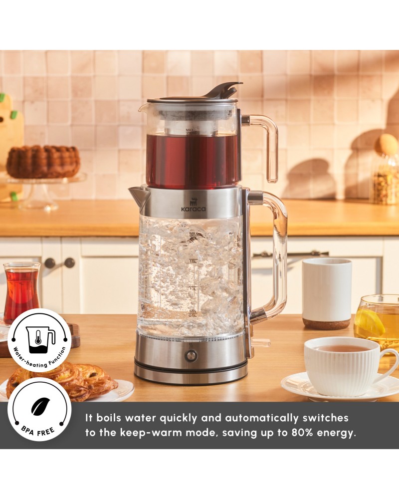 Karaca Luma Glass Large Tea Maker Kettle, 2,8L, 2200W, Clear Karaca Luma Glass Large Tea Maker Kettle, 2,8L, 2200W, Clear