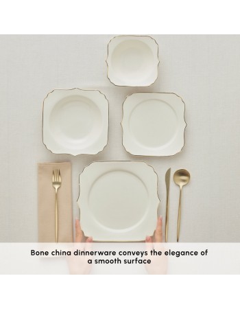 Karaca Stream Bone China Vintage 24-Piece Dinner Set for 6 People, Gold