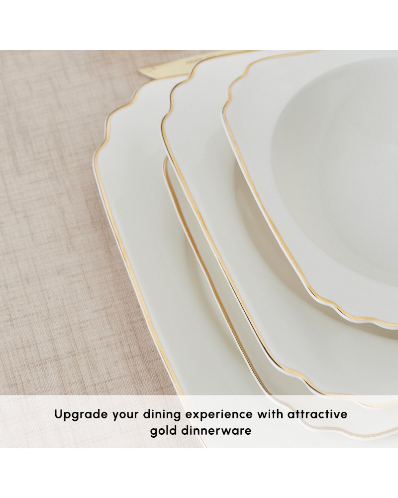 Karaca Stream Bone China Vintage 24-Piece Dinner Set for 6 People, Gold