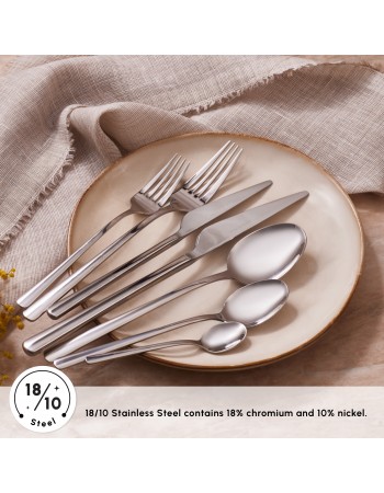 Karaca Serena 84-Piece Stainless Steel Cutlery Set for 12 People, Silver