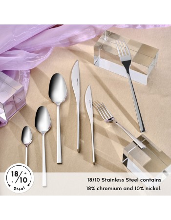 Karaca New Everest 84-Piece Stainless Steel Cutlery Set for 12 People, Silver