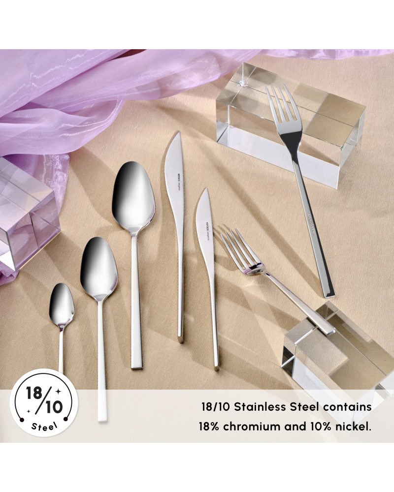 Karaca New Everest 84-Piece Stainless Steel Cutlery Set for 12 People, Silver