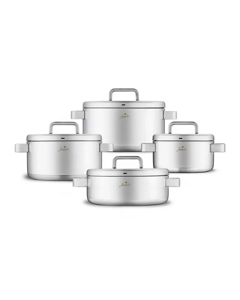 Jumbo Monaco 8-Piece 3ply Stainless Steel Induction Cookware Set, Silver