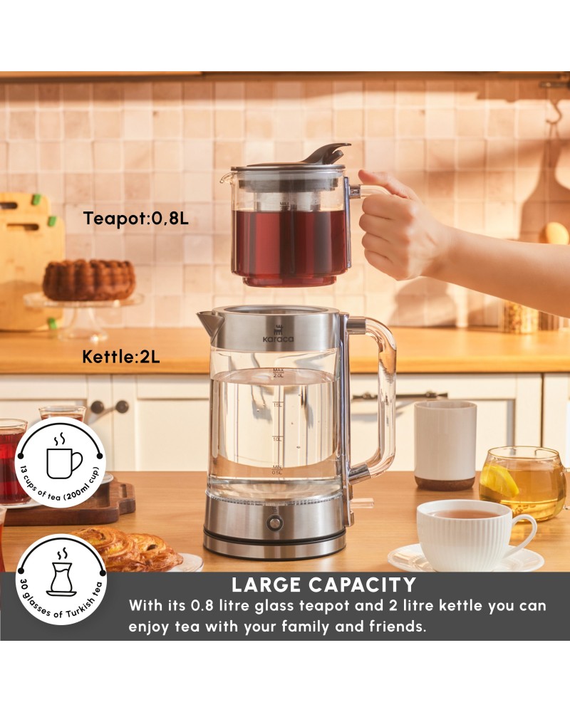 Karaca Luma Glass Large Tea Maker Kettle, 2,8L, 2200W, Clear Karaca Luma Glass Large Tea Maker Kettle, 2,8L, 2200W, Clear