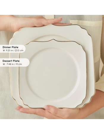 Karaca Stream Bone China Vintage 24-Piece Dinner Set for 6 People, Gold