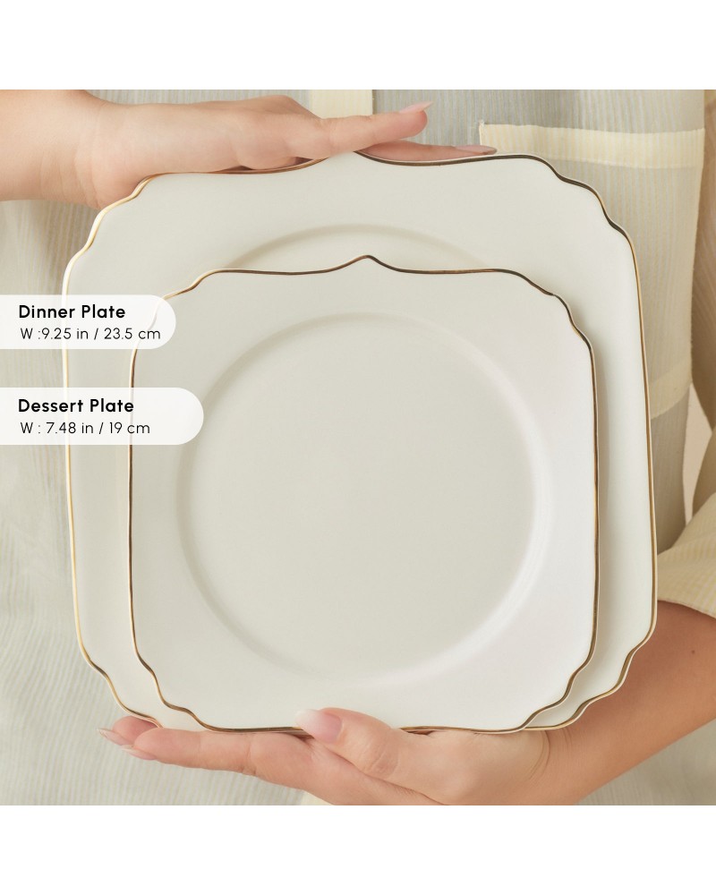 Karaca Stream Bone China Vintage 24-Piece Dinner Set for 6 People, Gold