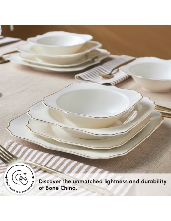 Karaca Stream Bone China Vintage 24-Piece Dinner Set for 6 People, Gold