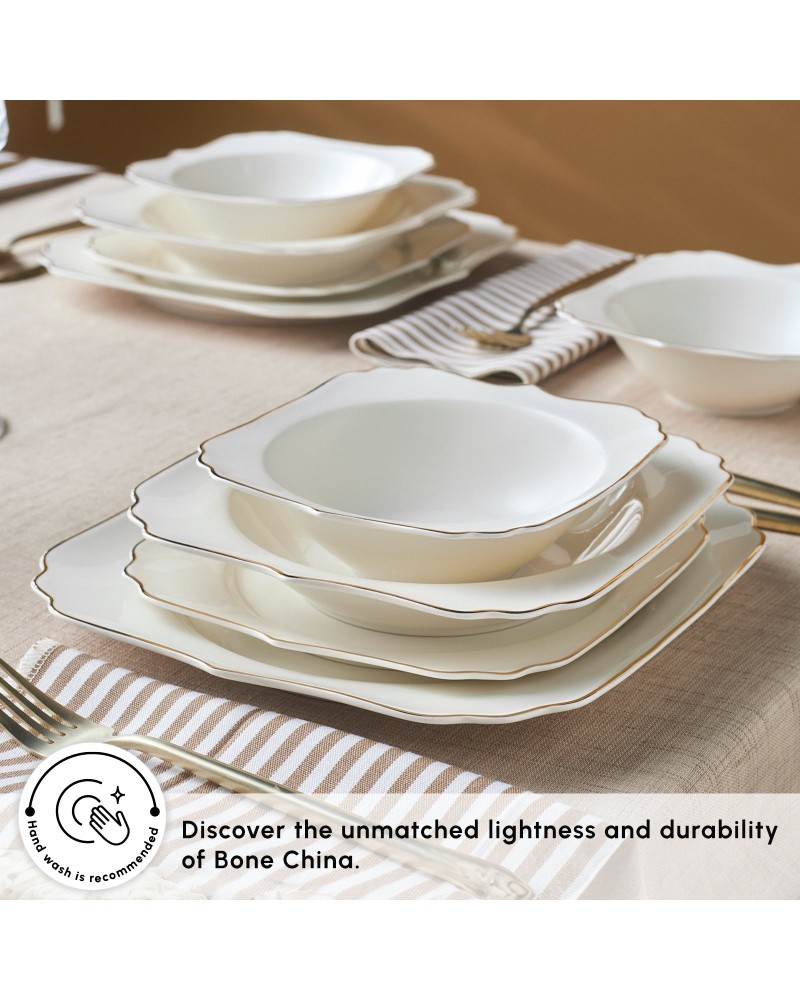 Karaca Stream Bone China Vintage 24-Piece Dinner Set for 6 People, Gold