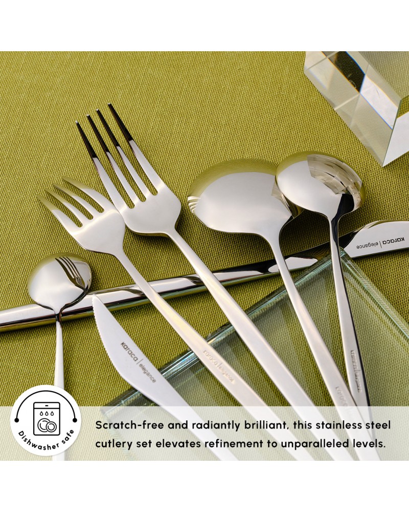 Karaca New Porto Elegance 84-Piece Stainless Steel Cutlery Set for 12 People, Silver