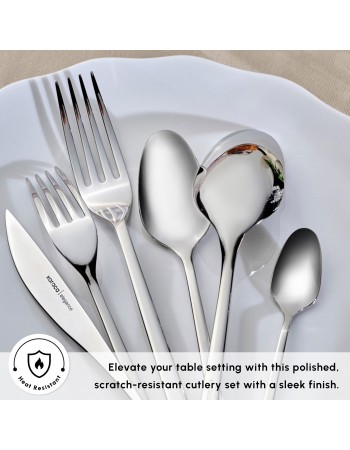 Karaca New Everest 84-Piece Stainless Steel Cutlery Set for 12 People, Silver