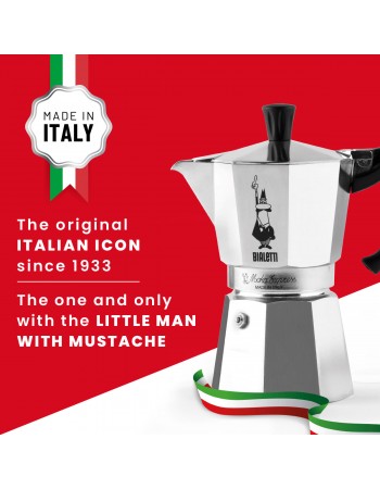 Bialetti Moka Express Hob Espresso Coffee Maker, 2 Cups, Silver