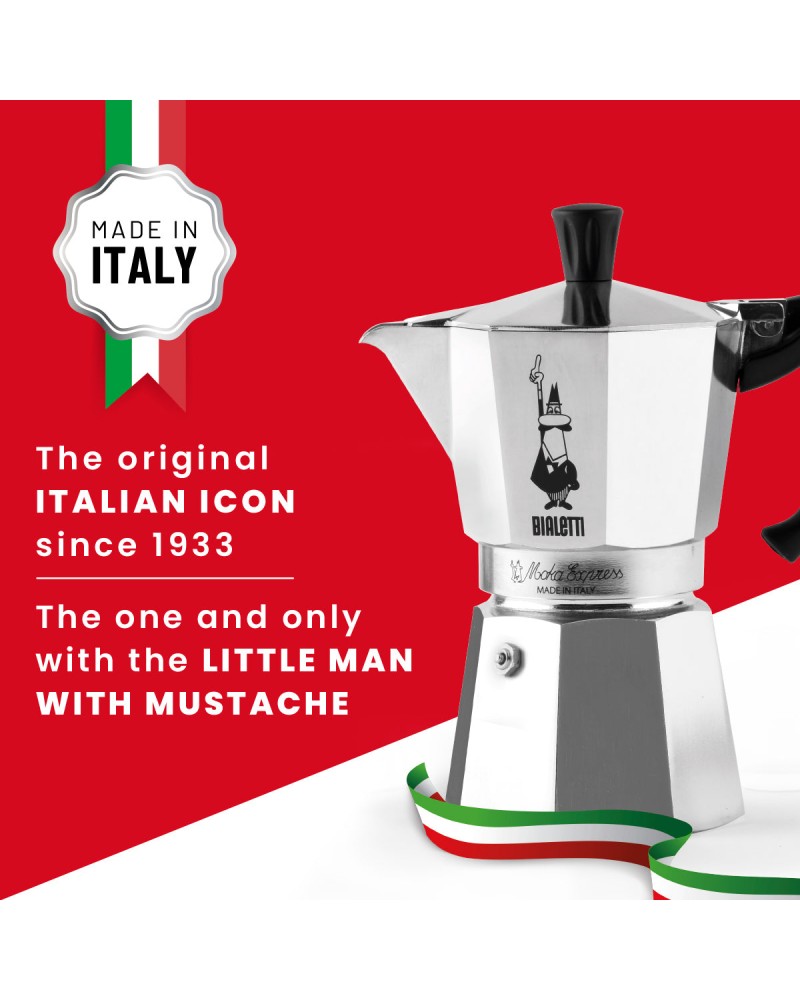 Bialetti Moka Express Hob Espresso Coffee Maker, 2 Cups, Silver