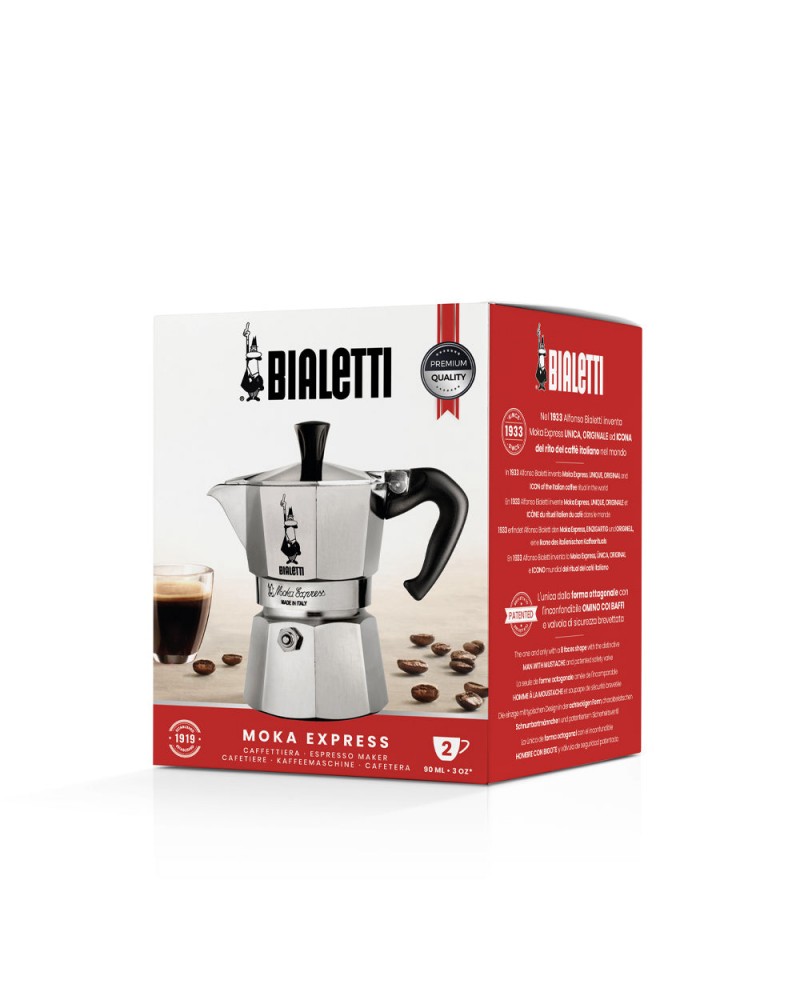 Bialetti Moka Express Hob Espresso Coffee Maker, 2 Cups, Silver