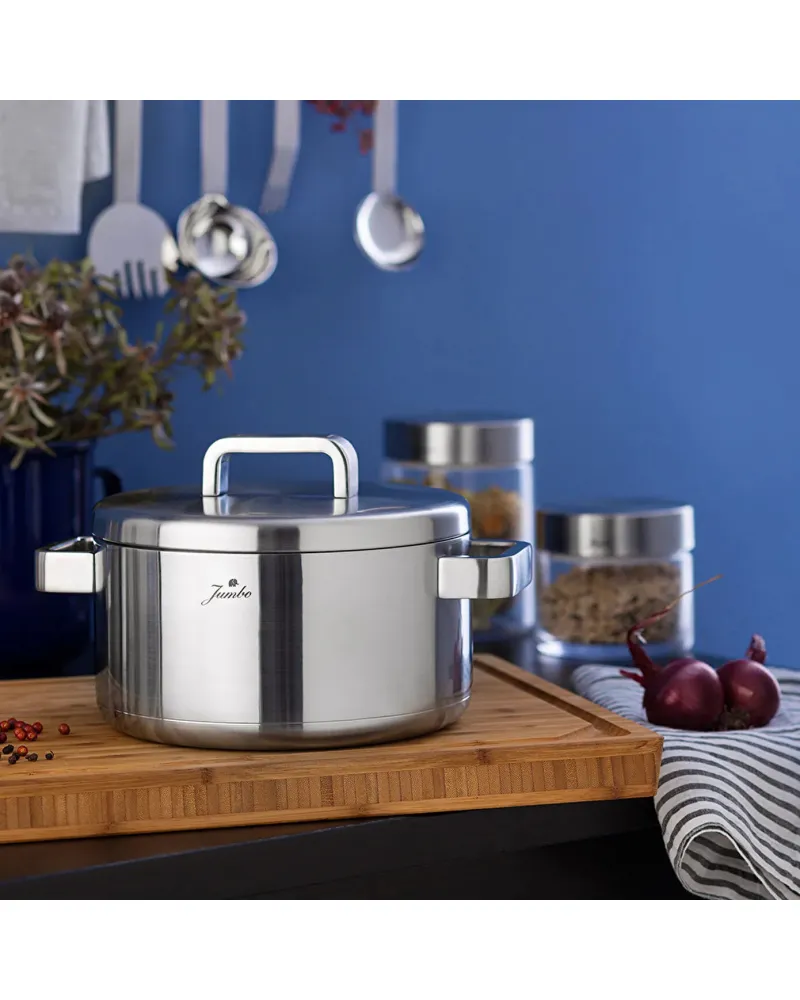 Jumbo Monaco 8-Piece 3ply Stainless Steel Induction Cookware Set, Silver
