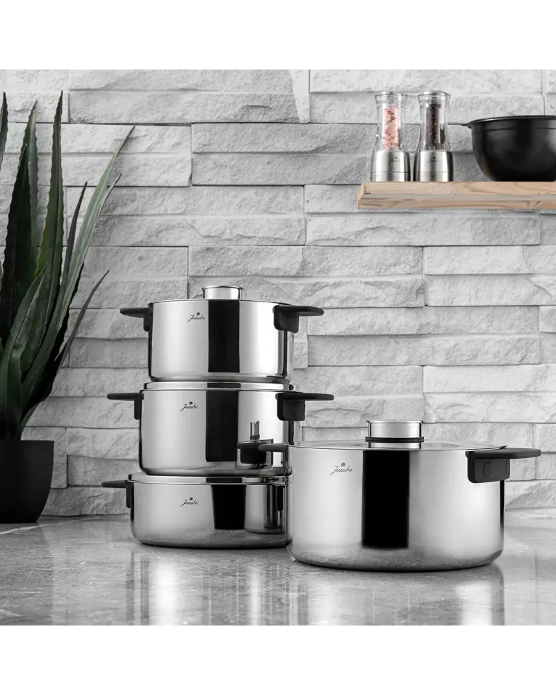Jumbo Infinity 8-Piece 3Ply Stainless Steel Induction Cookware Set, Silver