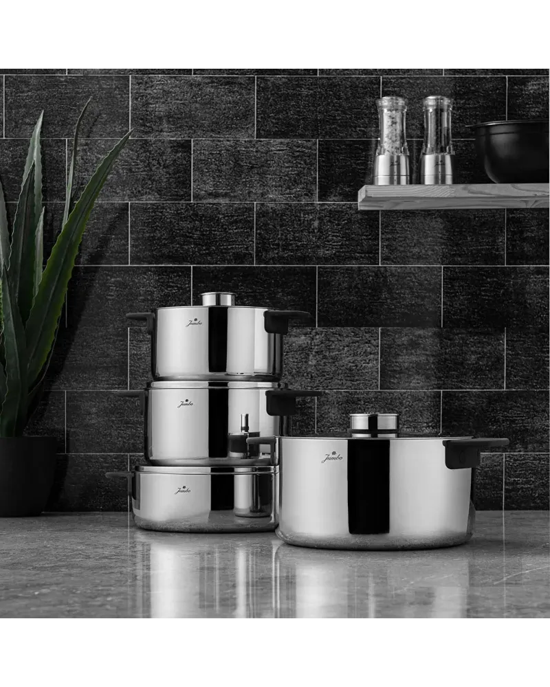 Jumbo Infinity 8-Piece 3Ply Stainless Steel Induction Cookware Set, Silver