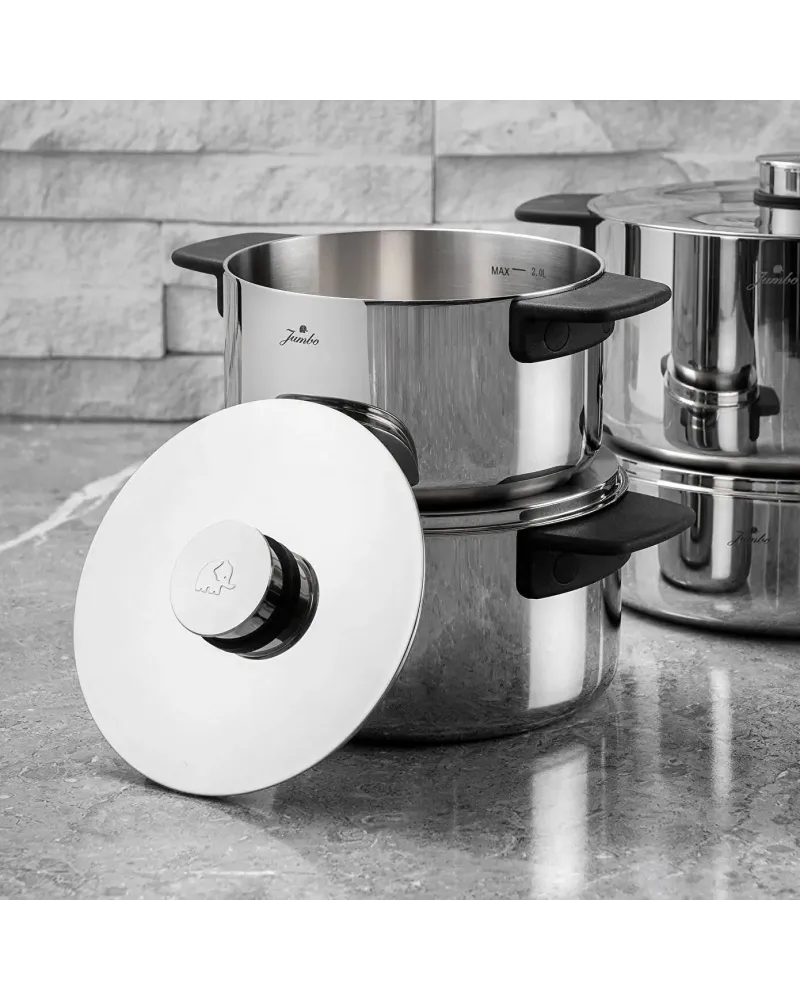 Jumbo Infinity 8-Piece 3Ply Stainless Steel Induction Cookware Set, Silver