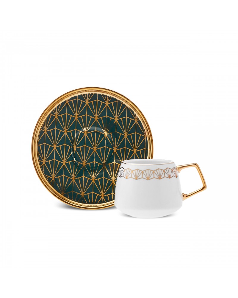 Karaca Verde 12-Piece Porcelain Espresso Turkish Coffee Cup Set for 6 People, 100ml, Multi