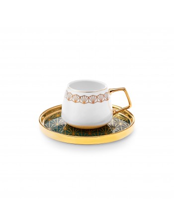 Karaca Verde 12-Piece Porcelain Espresso Turkish Coffee Cup Set for 6 People, 100ml, Multi