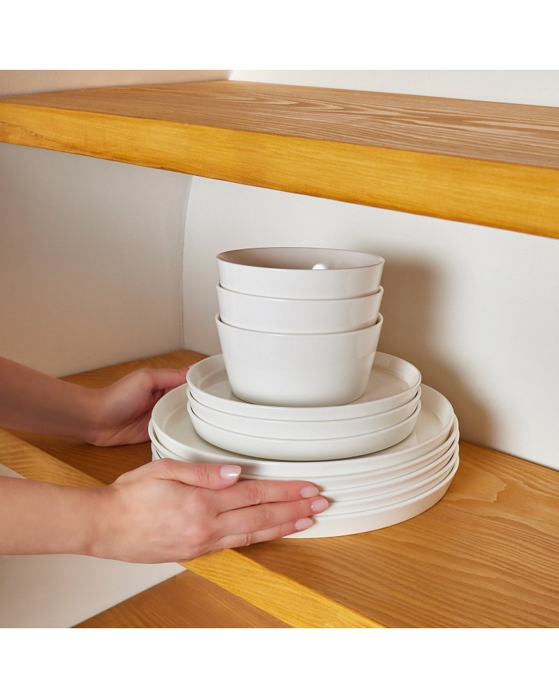Karaca Salvare 18-Piece Bone China Dinner Set for 6 People, White