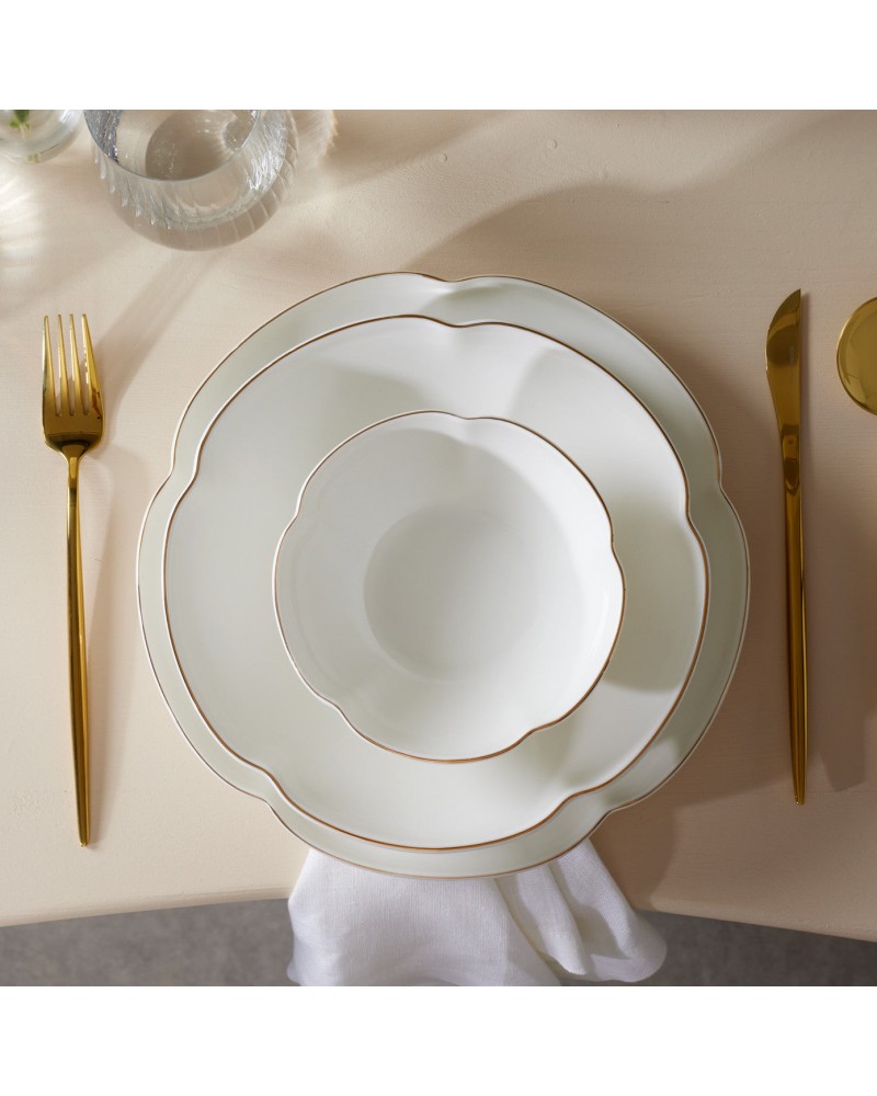 Karaca Flora 24-Piece Bone China Dinner Set for 6 People, Gold