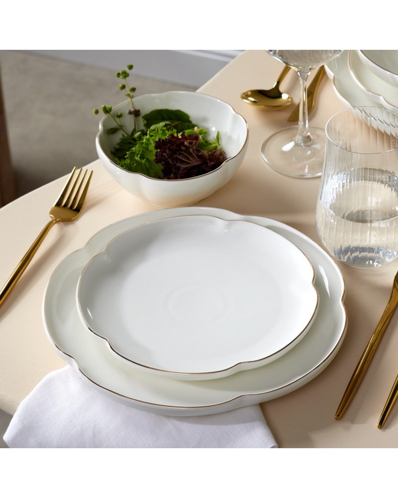Karaca Flora 24-Piece Bone China Dinner Set for 6 People, Gold