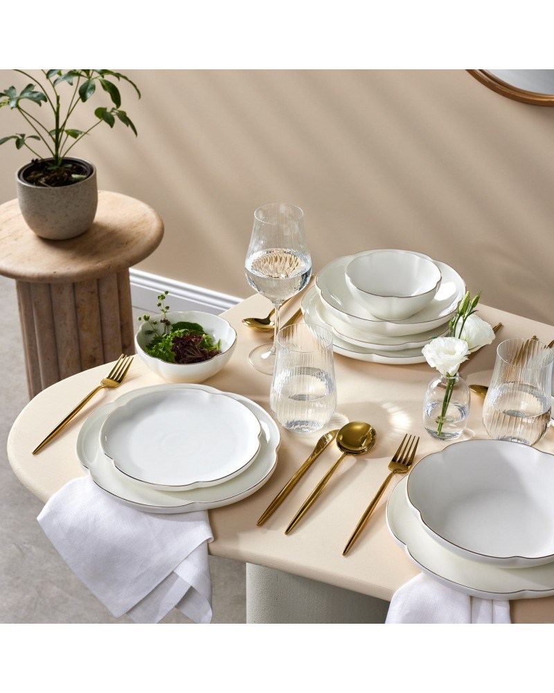 Karaca Flora 24-Piece Bone China Dinner Set for 6 People, Gold