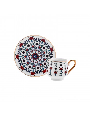 Karaca Ebruli 12-Piece Bone China Espresso Turkish Coffee Cup Set for 6 People, 90ml, Multi
