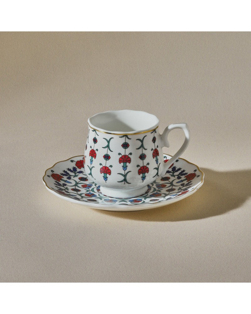 Karaca Ebruli 12-Piece Bone China Espresso Turkish Coffee Cup Set for 6 People, 90ml, Multi