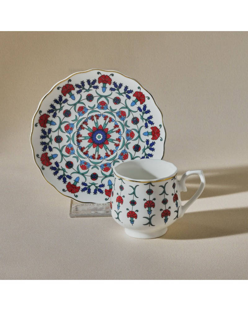 Karaca Ebruli 12-Piece Bone China Espresso Turkish Coffee Cup Set for 6 People, 90ml, Multi