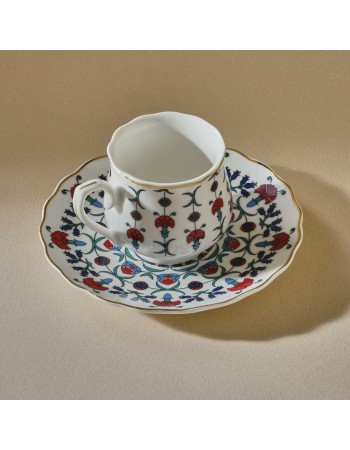 Karaca Ebruli 12-Piece Bone China Espresso Turkish Coffee Cup Set for 6 People, 90ml, Multi