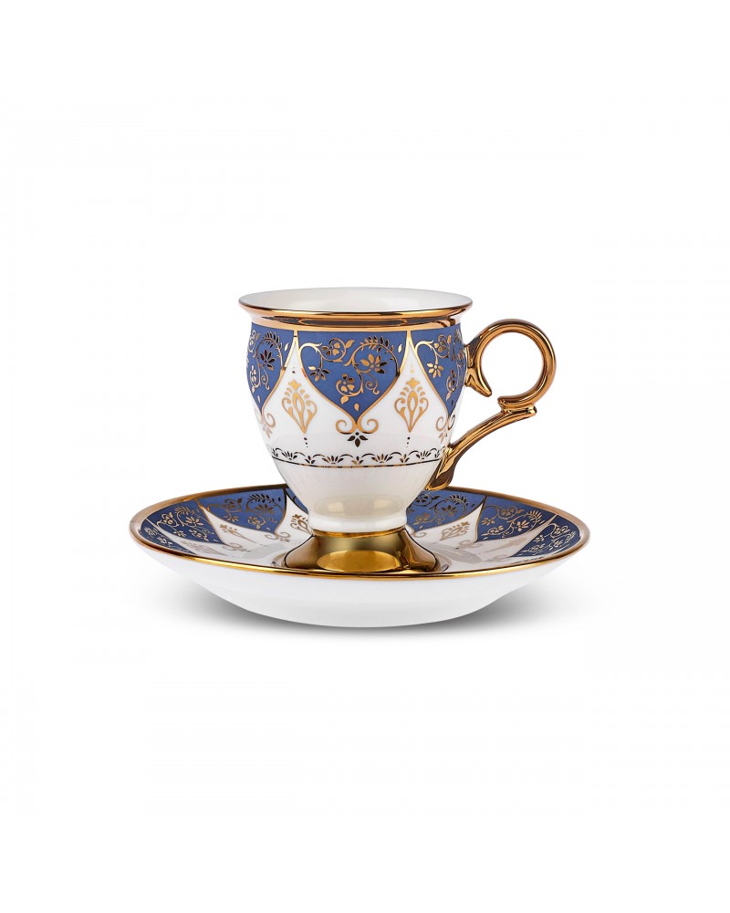 Karaca Merve 4-Piece Bone China Espresso & Turkish Coffee Cup Set, 100ml, Blue